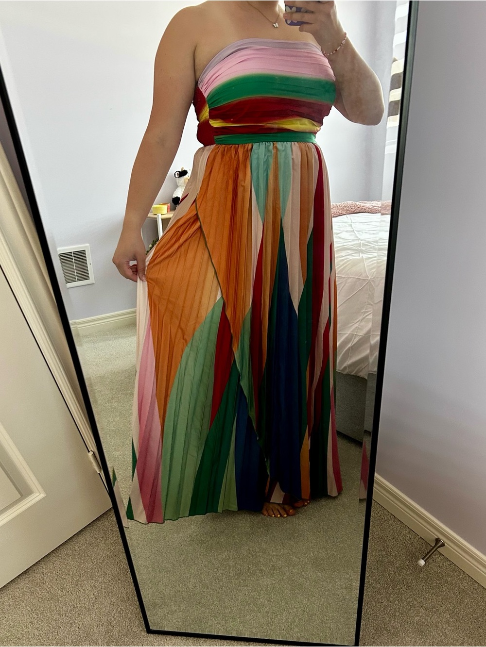Multicolor Pleated Maxi Dress - Vibrant Stripe Design - Picture 5 of 8